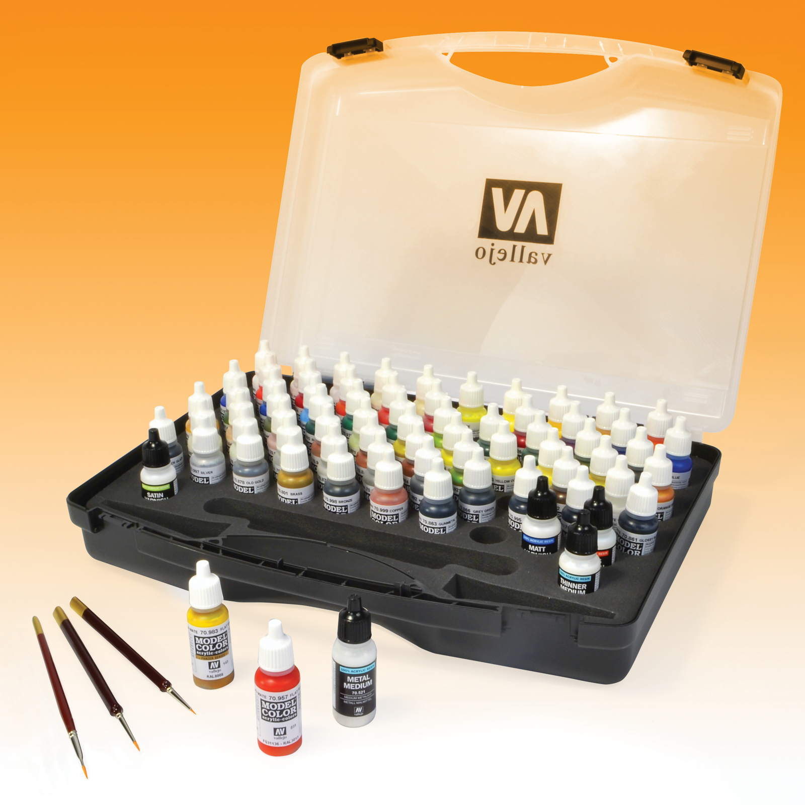 Acrylicos Vallejo Basic Colors Model Color Paint Set, with Case and 